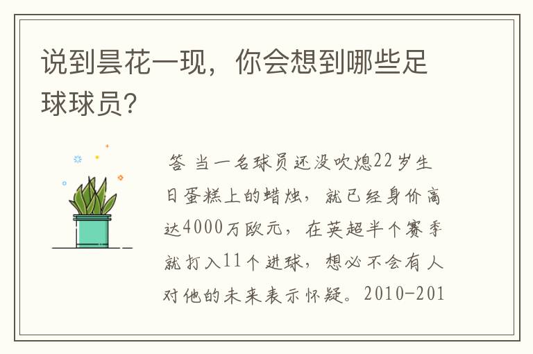 说到昙花一现,你会想到哪些足球球员?