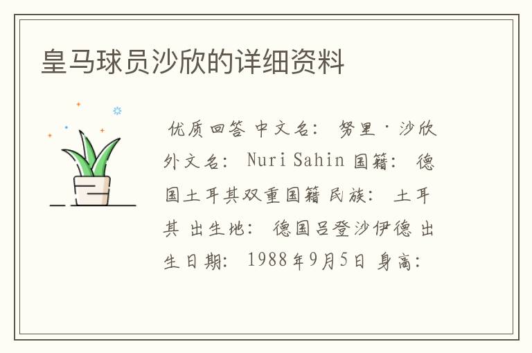 皇马球员沙欣的详细资料