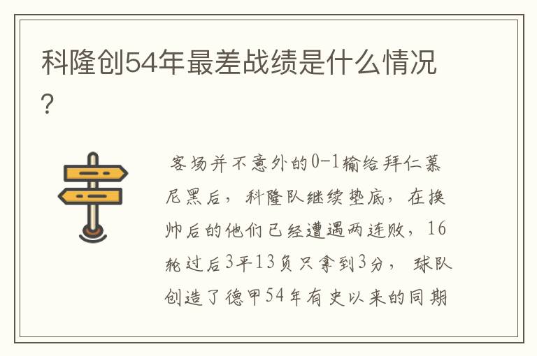 科隆创54年最差战绩是什么情况?