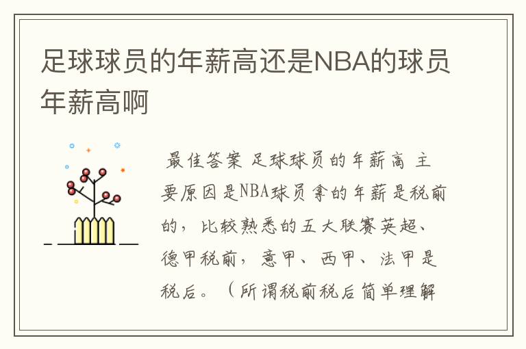 足球球员的年薪高还是NBA的球员年薪高啊