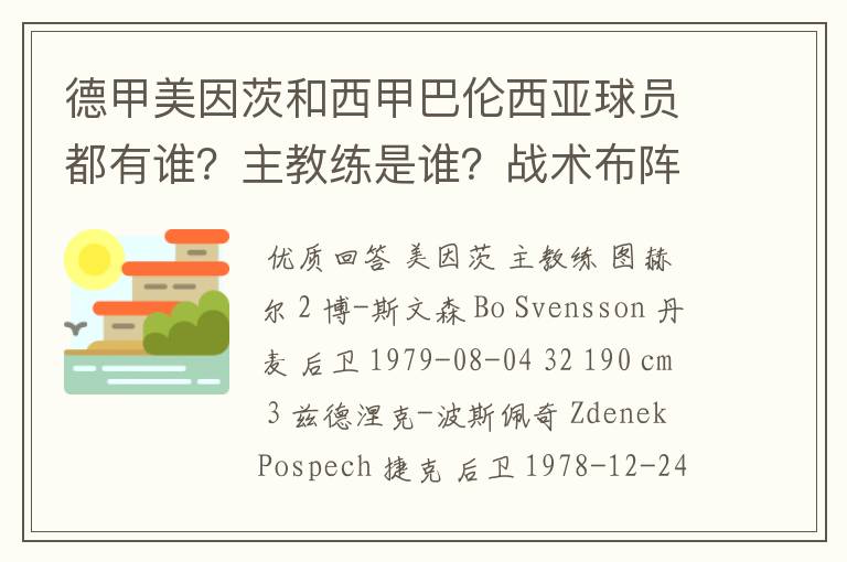 德甲美因茨和西甲巴伦西亚球员都有谁?主教练是谁?战术布阵怎样?
