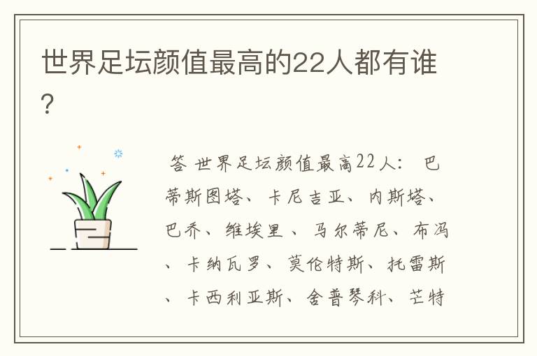 世界足坛颜值最高的22人都有谁?