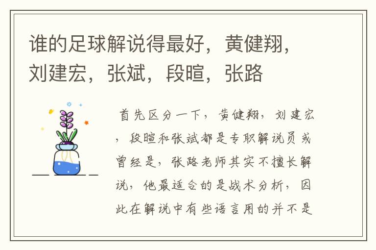 谁的足球解说得最好,黄健翔,刘建宏,张斌,段暄,张路