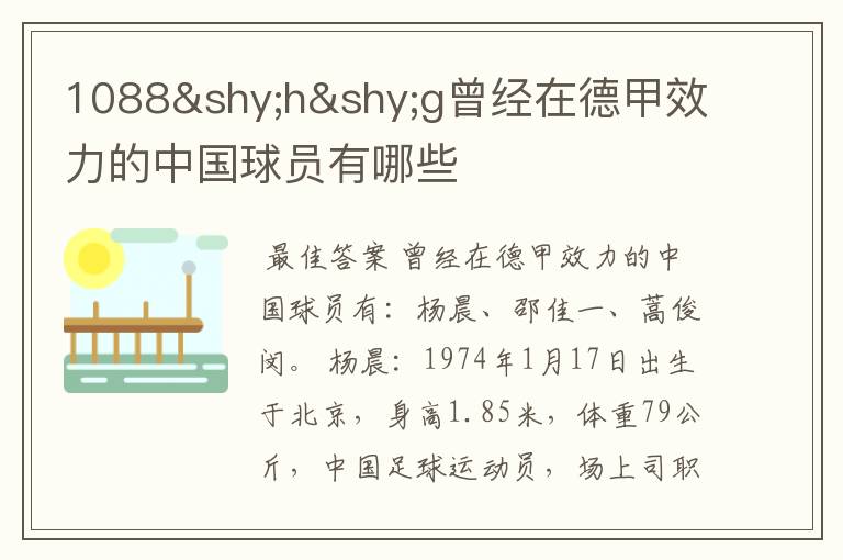 1088hg曾经在德甲效力的中国球员有哪些