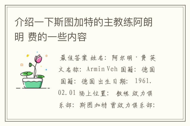 介绍一下斯图加特的主教练阿朗明 费的一些内容