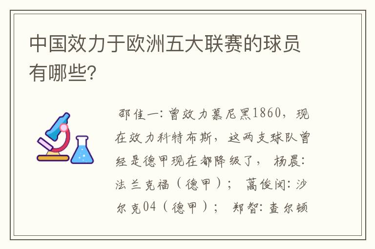 中国效力于欧洲五大联赛的球员有哪些?