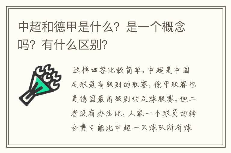 中超和德甲是什么?是一个概念吗?有什么区别?