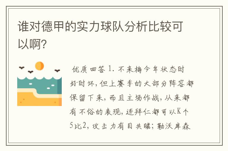 谁对德甲的实力球队分析比较可以啊?