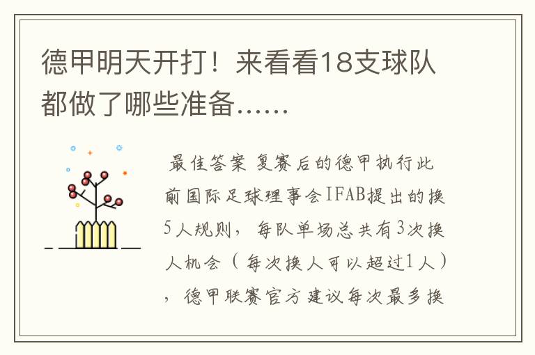 德甲明天开打!来看看18支球队都做了哪些准备……