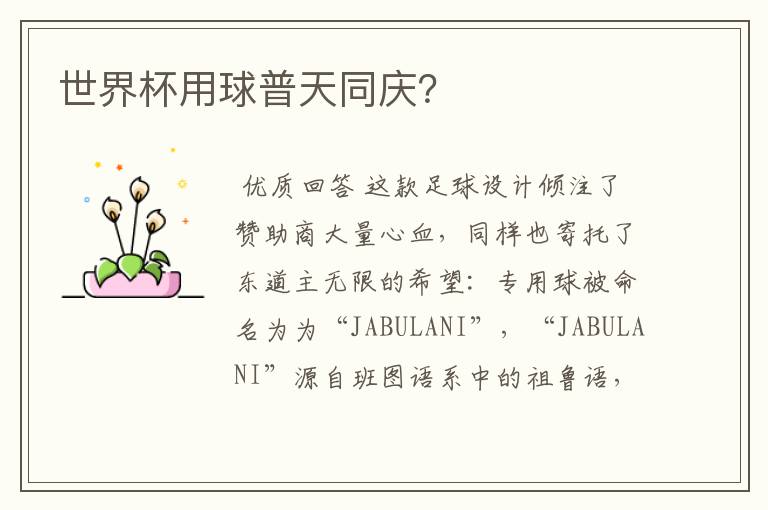世界杯用球普天同庆?