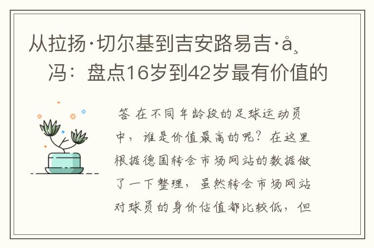 从拉扬·切尔基到吉安路易吉·布冯:盘点16岁到42岁最有价值的球员