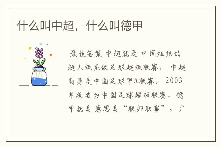 什么叫中超,什么叫德甲