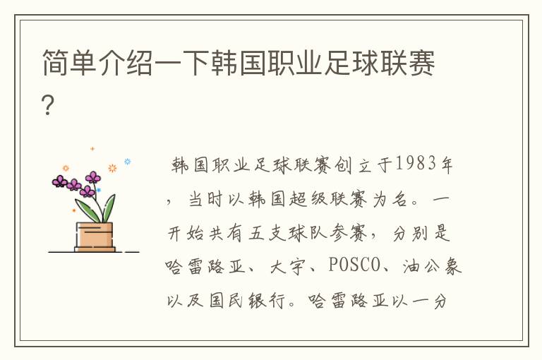 简单介绍一下韩国职业足球联赛?