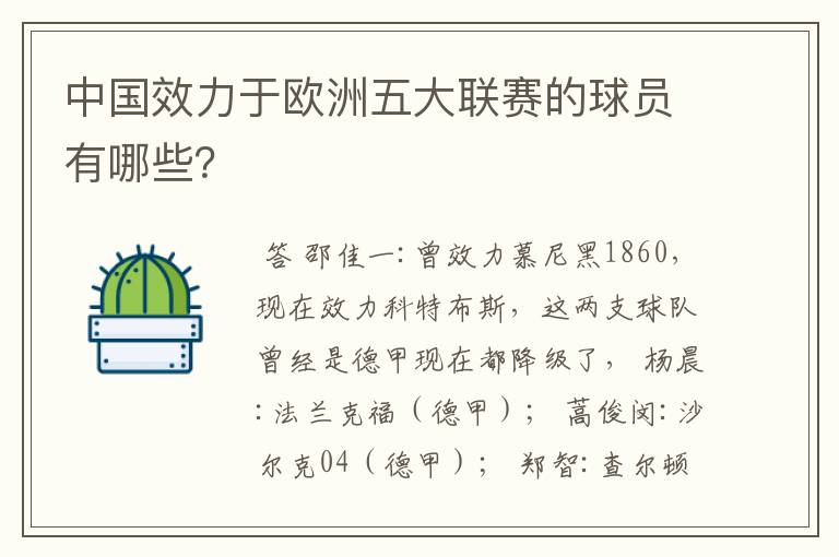 中国效力于欧洲五大联赛的球员有哪些?