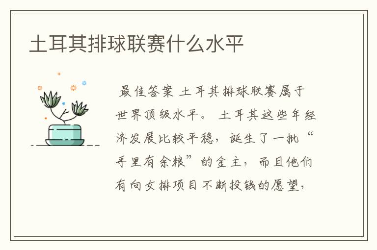 土耳其排球联赛什么水平