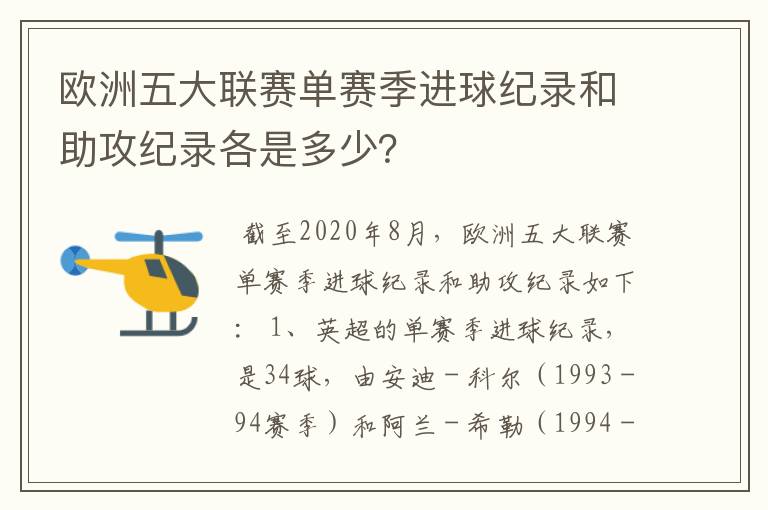 欧洲五大联赛单赛季进球纪录和助攻纪录各是多少?