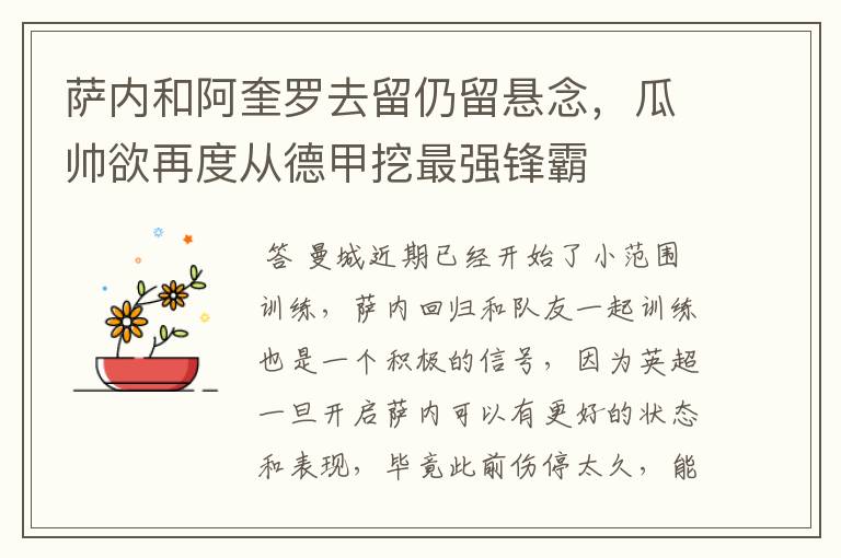 萨内和阿奎罗去留仍留悬念,瓜帅欲再度从德甲挖最强锋霸
