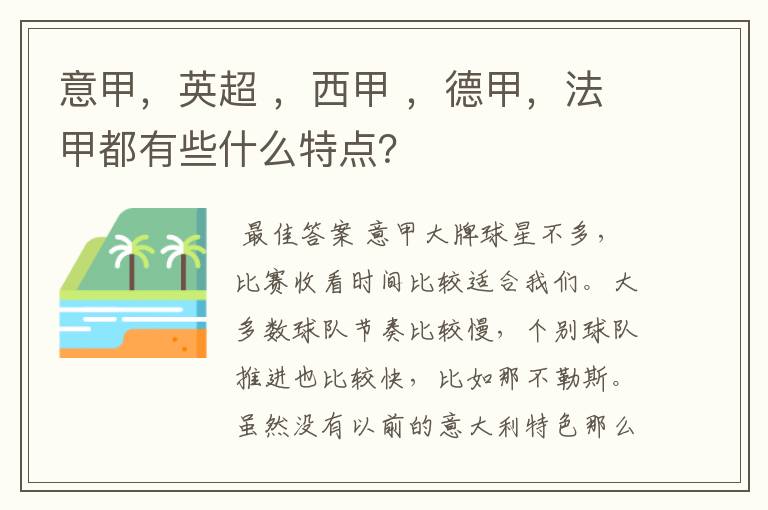 意甲,英超 ,西甲 ,德甲,法甲都有些什么特点?