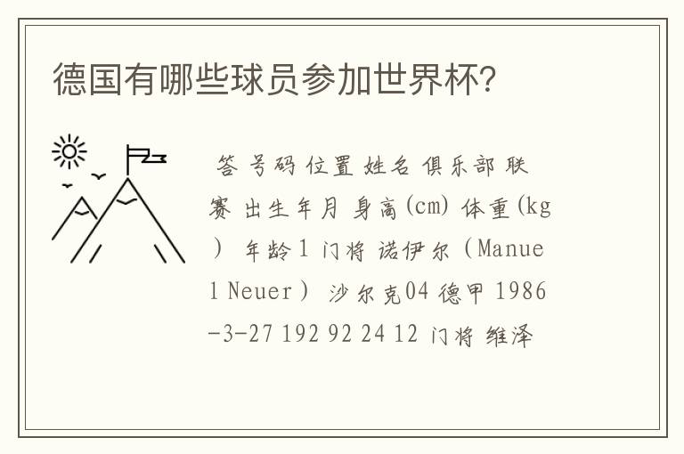 德国有哪些球员参加世界杯?