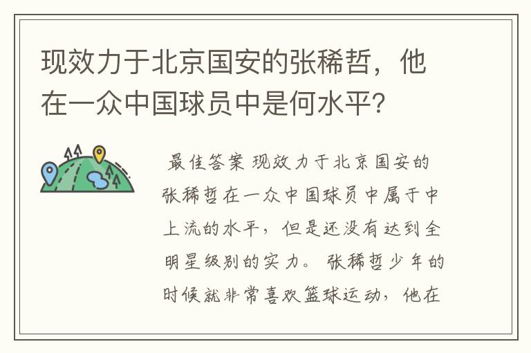现效力于北京国安的张稀哲,他在一众中国球员中是何水平?