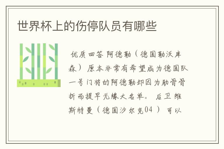 世界杯上的伤停队员有哪些