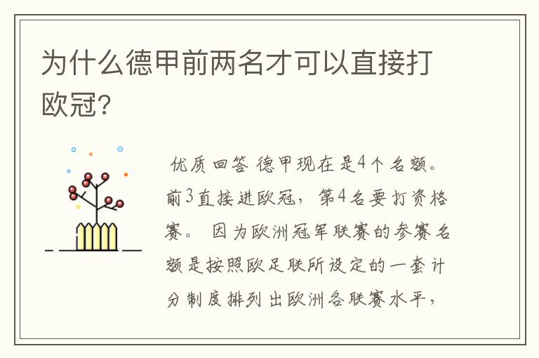 为什么德甲前两名才可以直接打欧冠?