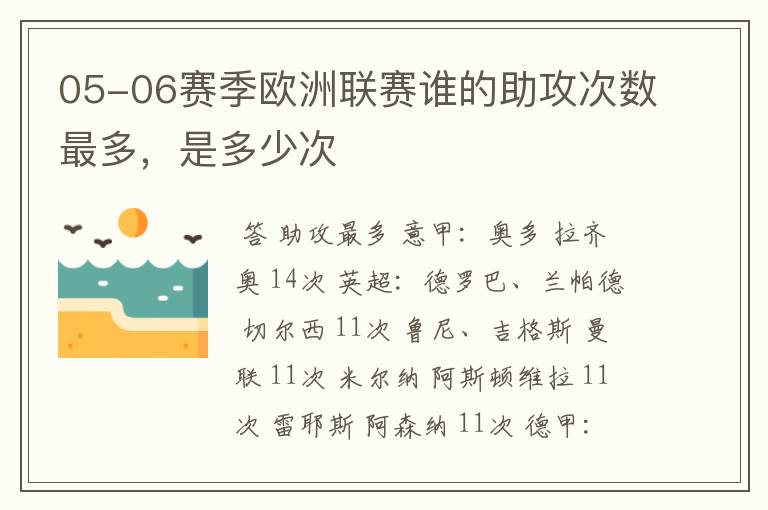 05-06赛季欧洲联赛谁的助攻次数最多,是多少次