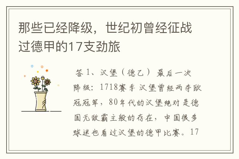 那些已经降级,世纪初曾经征战过德甲的17支劲旅