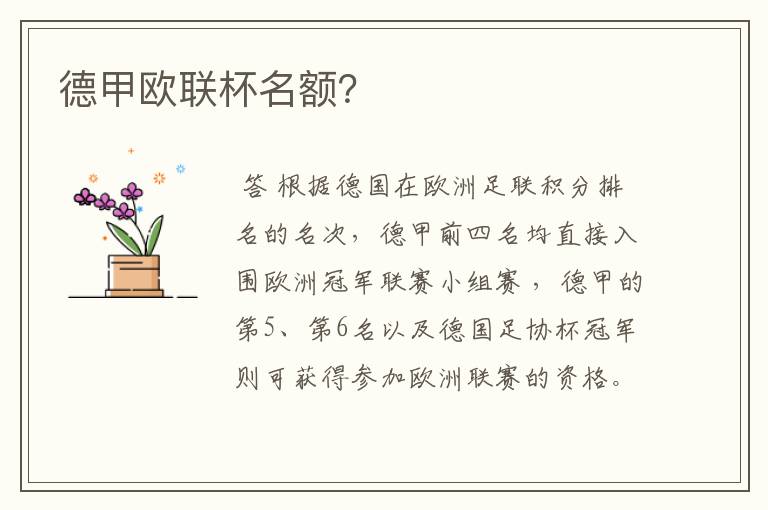 德甲欧联杯名额?
