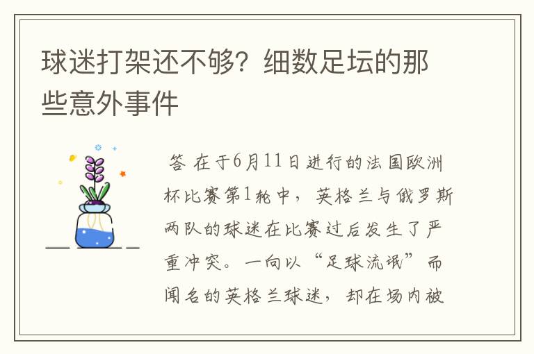 球迷打架还不够?细数足坛的那些意外事件