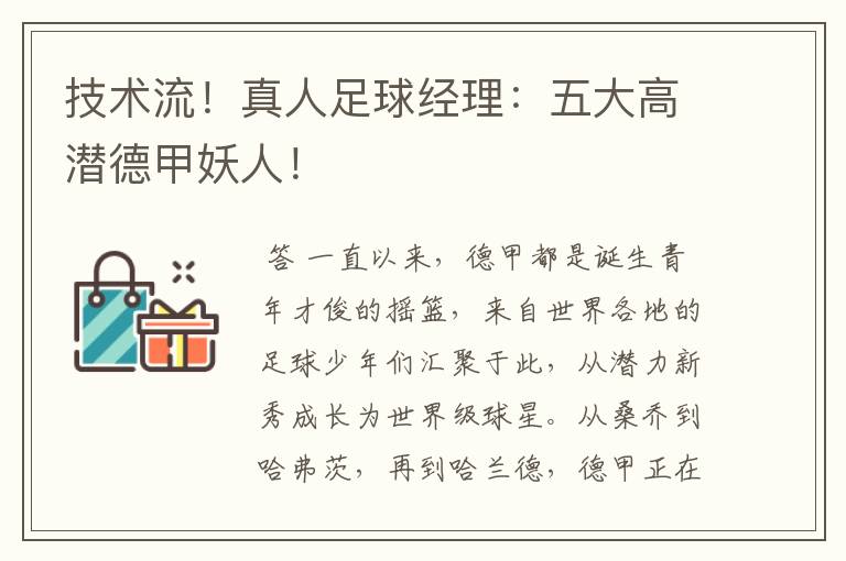 技术流!真人足球经理:五大高潜德甲妖人!