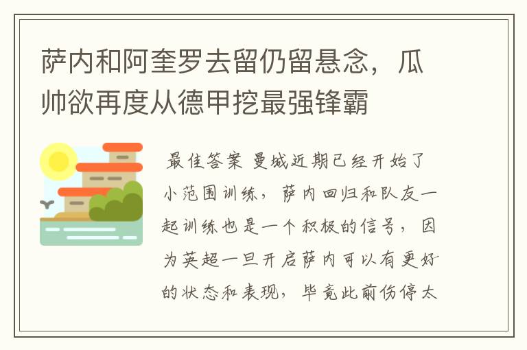 萨内和阿奎罗去留仍留悬念,瓜帅欲再度从德甲挖最强锋霸