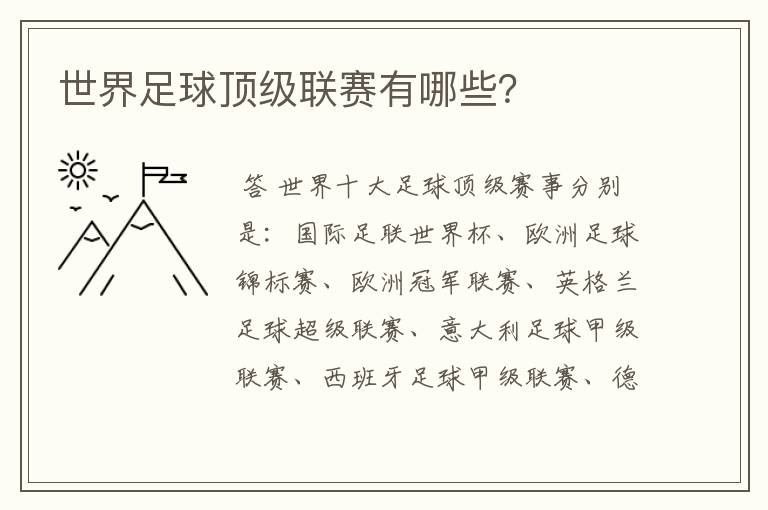 世界足球顶级联赛有哪些?