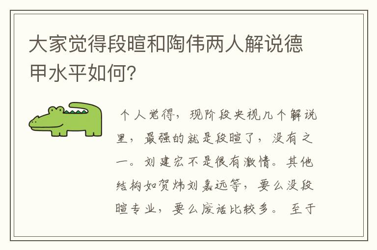大家觉得段暄和陶伟两人解说德甲水平如何?