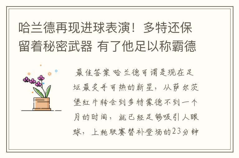 哈兰德再现进球表演!多特还保留着秘密武器 有了他足以称霸德甲