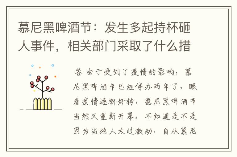 慕尼黑啤酒节:发生多起持杯砸人事件,相关部门采取了什么措施?