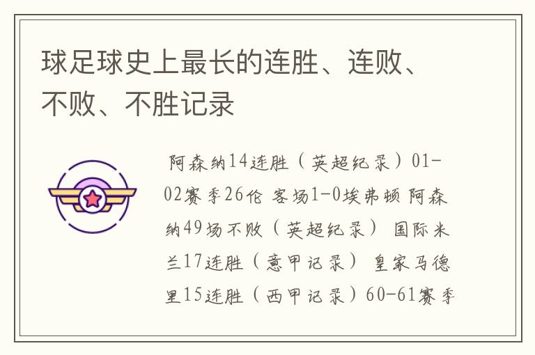 球足球史上最长的连胜、连败、不败、不胜记录
