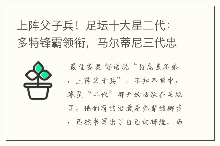 上阵父子兵!足坛十大星二代:多特锋霸领衔,马尔蒂尼三代忠魂