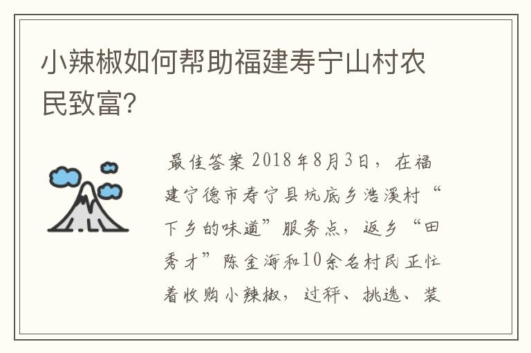 小辣椒如何帮助福建寿宁山村农民致富?