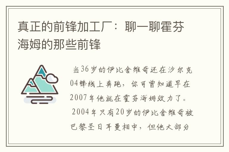 真正的前锋加工厂:聊一聊霍芬海姆的那些前锋