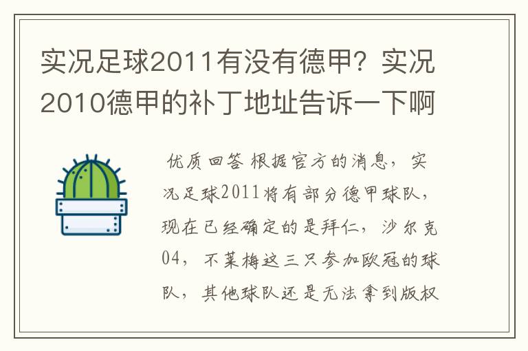 实况足球2011有没有德甲?实况2010德甲的补丁地址告诉一下啊