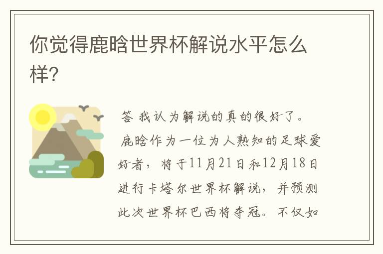 你觉得鹿晗世界杯解说水平怎么样?