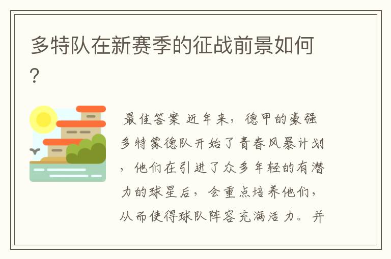 多特队在新赛季的征战前景如何?