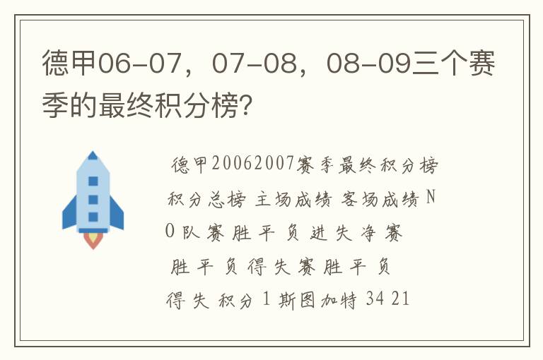 德甲06-07,07-08,08-09三个赛季的最终积分榜?