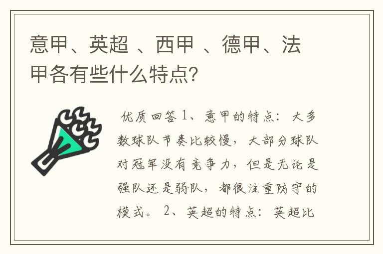 意甲、英超 、西甲 、德甲、法甲各有些什么特点?