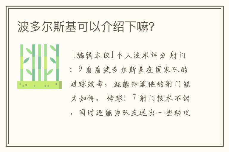 波多尔斯基可以介绍下嘛?