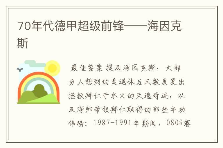 70年代德甲超级前锋——海因克斯