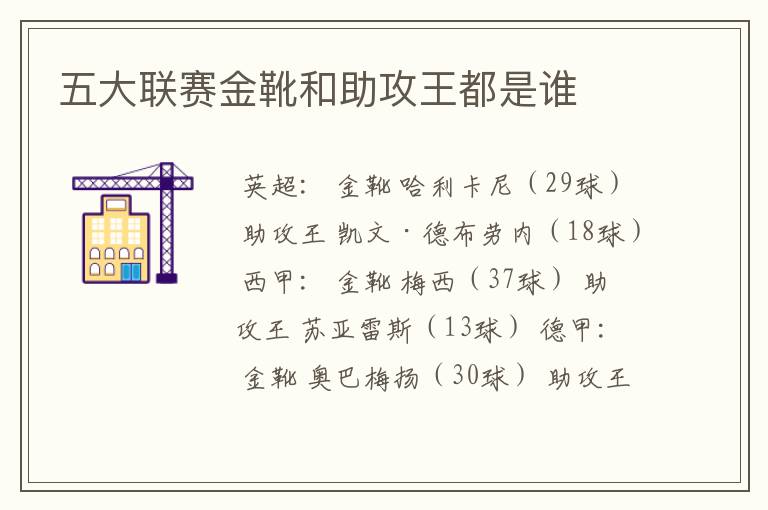 五大联赛金靴和助攻王都是谁