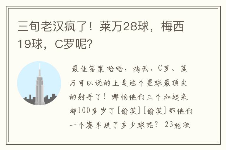 三旬老汉疯了!莱万28球,梅西19球,C罗呢?