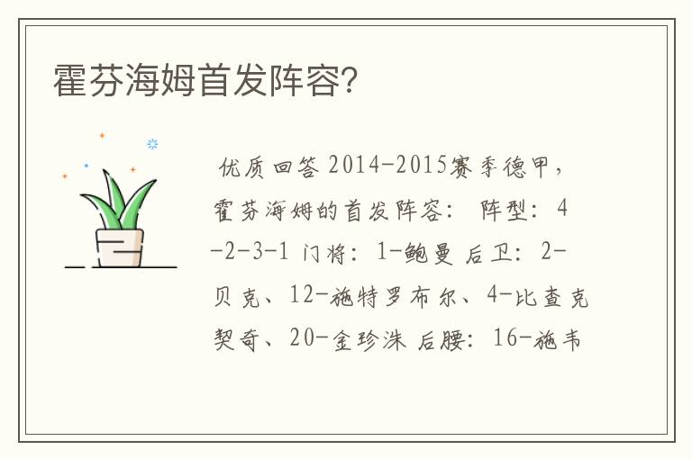 霍芬海姆首发阵容?